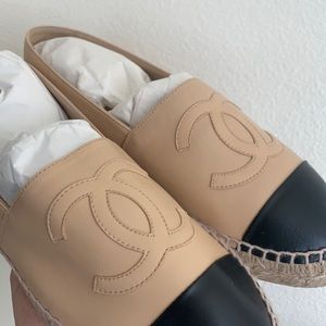 CHANEL + ESPADRILLES + BEIGE + BLACK